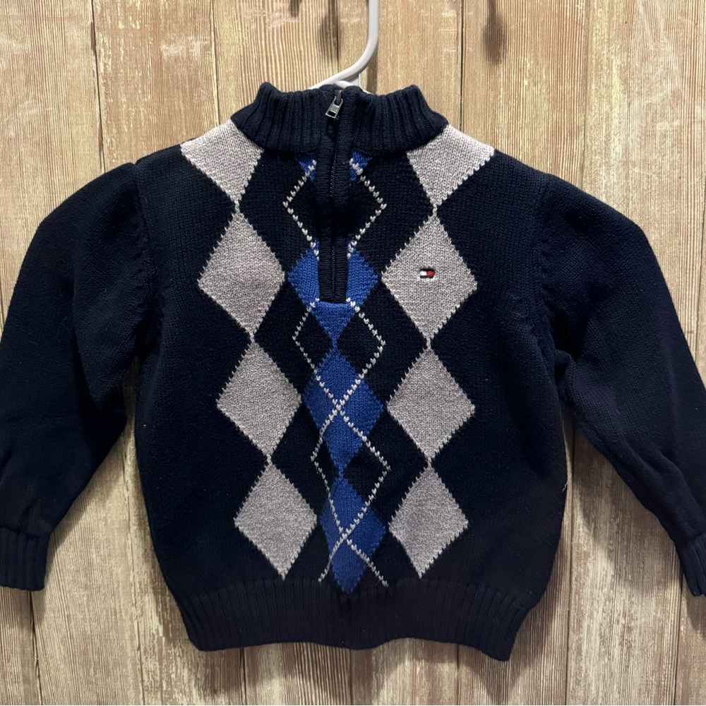 Tommy Hilfiger Blue and Gray Zip Up Sweater